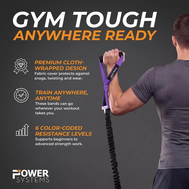 Alt view image 5 of 7 - Power Systems Covered Resistance Tube with Handles, 48 Inch, Nylon Sleeve Protected Exercise Band for Strength Training, Physical Therapy, Stretching, 6 Color Coded Resistance Levels