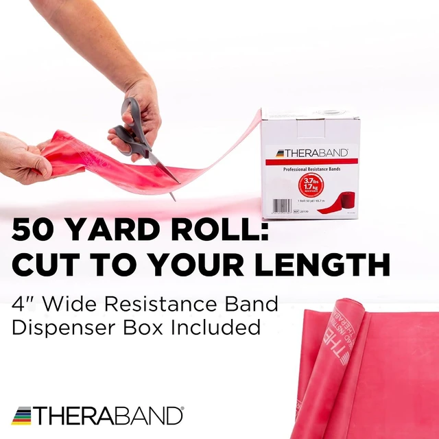 Alt view image 2 of 7 - THERABAND Resistance Band, 50-Yard Roll, Latex Elastic Band for Exercise, Stretching, Physical Therapy, Yoga, Pilates, Home Workouts, Cut-to-Length, Color-Coded Levels