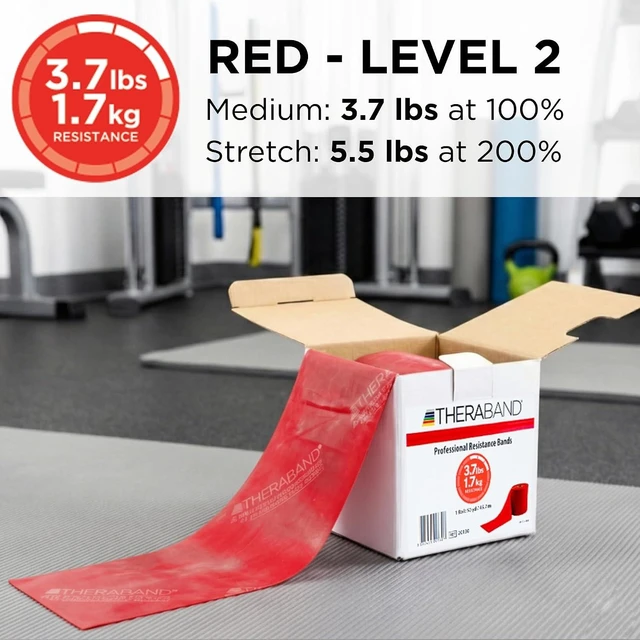 Alt view image 3 of 7 - THERABAND Resistance Band, 50-Yard Roll, Latex Elastic Band for Exercise, Stretching, Physical Therapy, Yoga, Pilates, Home Workouts, Cut-to-Length, Color-Coded Levels