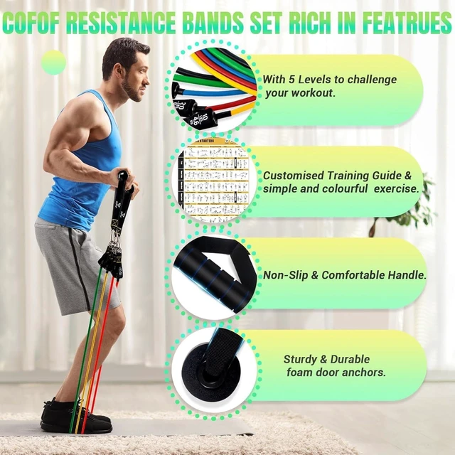 Alt view image 2 of 7 - Resistance Bands with Handles for Women, 5 Level Exercise Bands