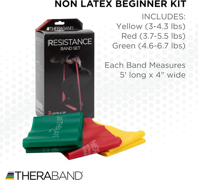 Alt view image 2 of 6 - THERABAND Resistance Bands Set, Elastic Bands for Exercise & Physical Therapy, Strength Training for Upper & Lower Body Fitness
