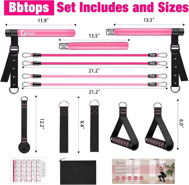 Alt view image 7 of 7 - Bbtops Pilates Bar Kit with Resistance Bands,Pilates Bar with Stackable Bands Workout Equipment for Legs,Hip,Waist and Arm,Exercise Fitness Equipment for Women & Men Home Gym Yoga Pilates