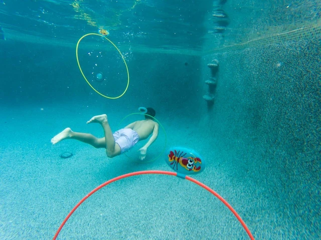 Alt view image 6 of 7 - Water Sports Swim Thru Rings: 3-Pack 30-Inch Collapsible Rings, Depth Adjustable Pool Toys for Swimming Pool - Essential Water Toys and Pool Accessories for Summer Fun, Assorted Pack
