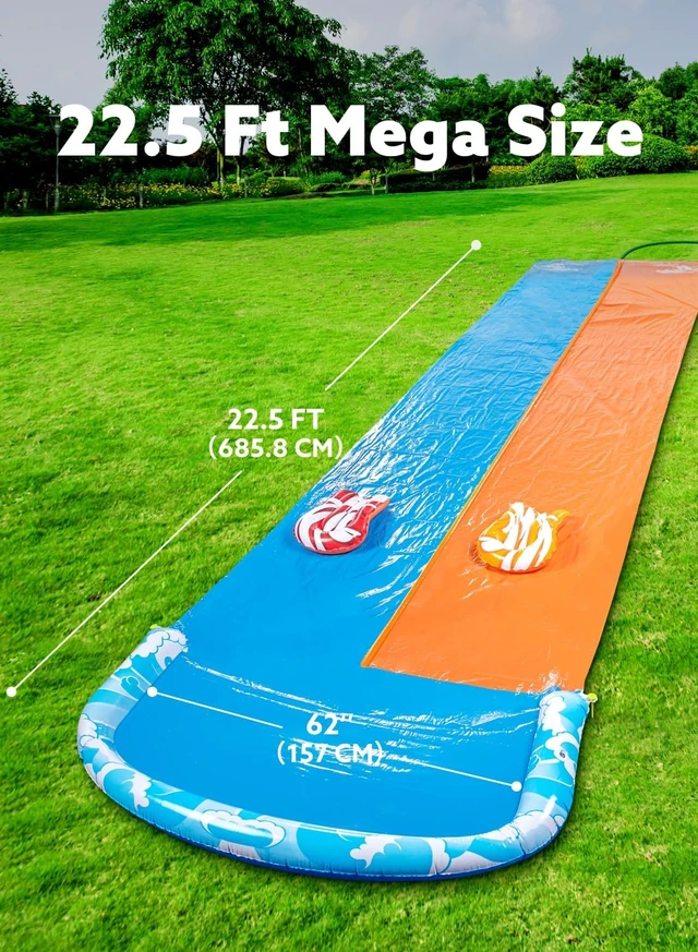 Alt view image 2 of 5 - JOYIN 22.5ft Water Slides and 2 Bodyboards, Lawn Water Slide Summer Slip Waterslides Water Toy with Build in Sprinkler for Backyard Outdoor Water Fun for Kids