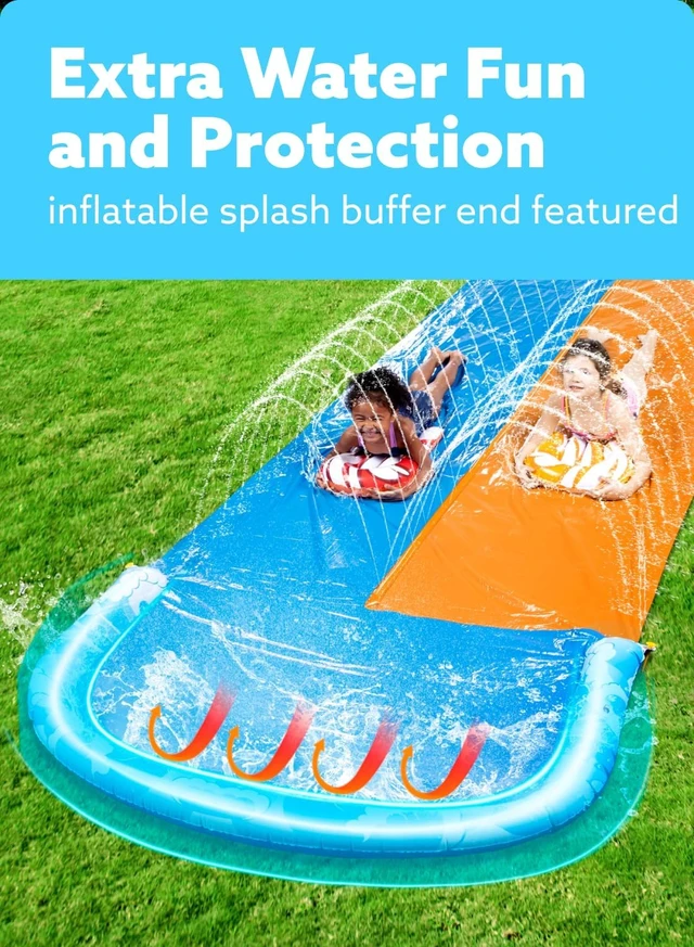 Alt view image 3 of 5 - JOYIN 22.5ft Water Slides and 2 Bodyboards, Lawn Water Slide Summer Slip Waterslides Water Toy with Build in Sprinkler for Backyard Outdoor Water Fun for Kids