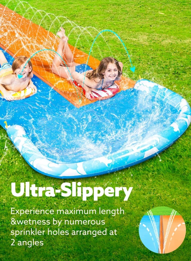 Alt view image 4 of 5 - JOYIN 22.5ft Water Slides and 2 Bodyboards, Lawn Water Slide Summer Slip Waterslides Water Toy with Build in Sprinkler for Backyard Outdoor Water Fun for Kids