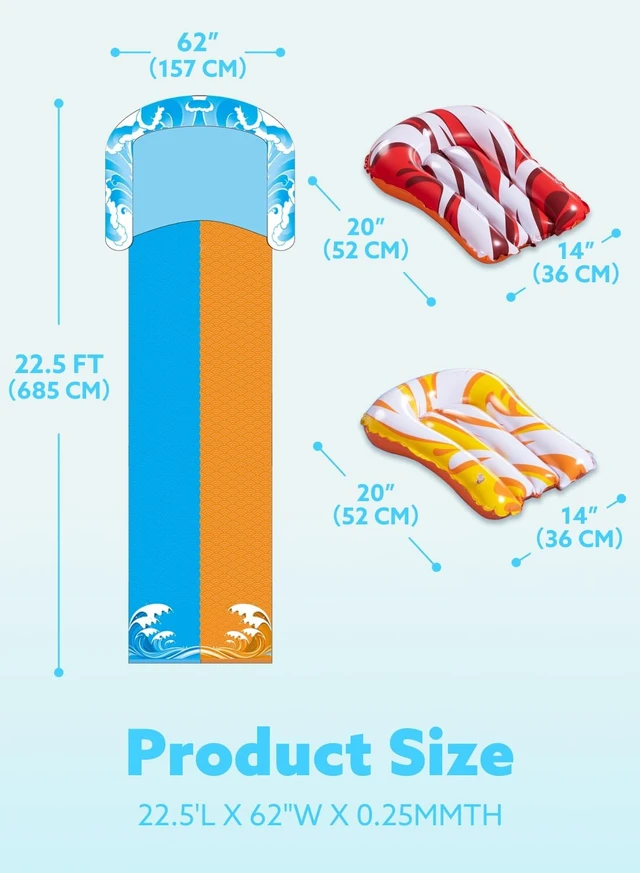 Alt view image 5 of 5 - JOYIN 22.5ft Water Slides and 2 Bodyboards, Lawn Water Slide Summer Slip Waterslides Water Toy with Build in Sprinkler for Backyard Outdoor Water Fun for Kids