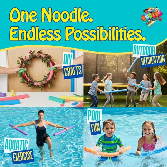 Alt view image 3 of 7 - Oodles of Noodles Foam Pool Swim Noodles 2 Pack, Hollow Core Swimming Foam Tube for Pool Floats, Buoyant for Beach, Water Play, Crafts, DIY Projects & Pipe Insulation