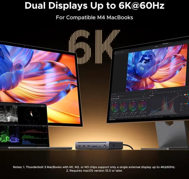 Alt view image 5 of 7 - UGREEN 10 in 1 Revodok Maxidok Thunderbolt 5 Docking Station, 120Gbps with 3×TBT5 (Single 8K/ Dual 6K@60Hz), 140W Total Power, DP2.1, Gigabit Ethernet, SD/TF 3.0 Dock for MacBooks and Windows Laptops