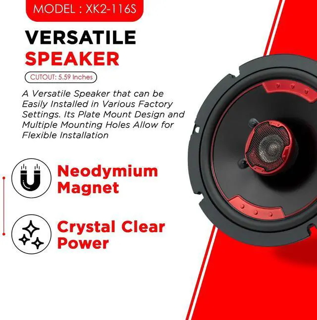 Alt view image 4 of 6 - XK2-116S 6.5-Inch 240 Watt 2-Way Coaxial Slim Mount Speaker System for Premium Car Audio