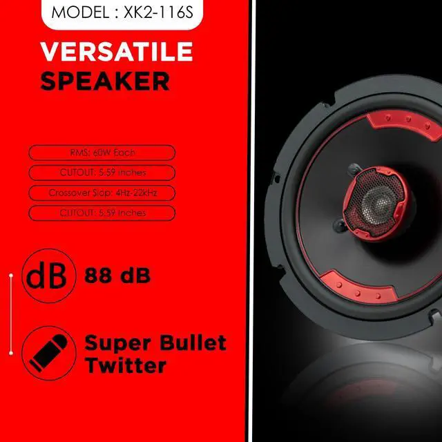 Alt view image 5 of 6 - XK2-116S 6.5-Inch 240 Watt 2-Way Coaxial Slim Mount Speaker System for Premium Car Audio