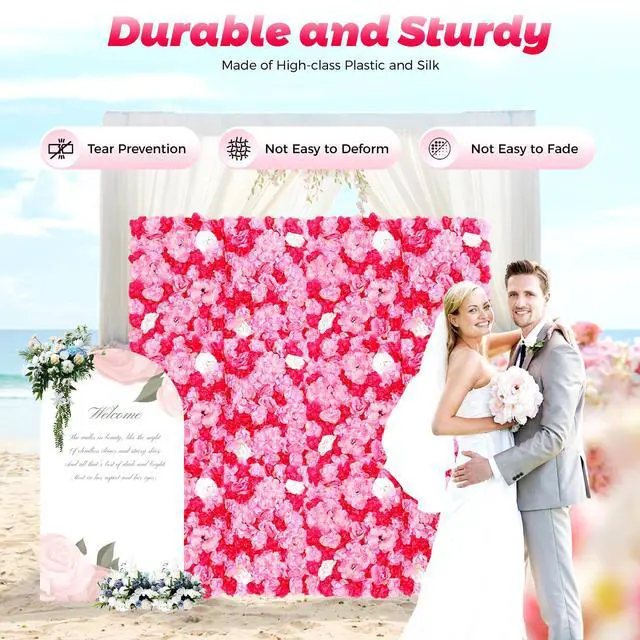 Alt view image 3 of 6 - 12PCS Crimson Rose Hydrangea Artificial 3D Rose Flower Wall Panels, Silk Flower Wall Decor for Wedding Venue, Home Party, Photo Background