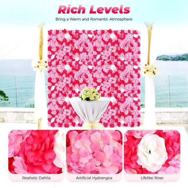 Alt view image 4 of 6 - 12PCS Crimson Rose Hydrangea Artificial 3D Rose Flower Wall Panels, Silk Flower Wall Decor for Wedding Venue, Home Party, Photo Background