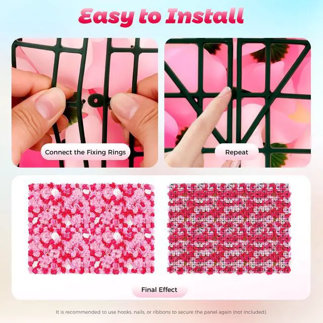 Alt view image 5 of 6 - 12PCS Crimson Rose Hydrangea Artificial 3D Rose Flower Wall Panels, Silk Flower Wall Decor for Wedding Venue, Home Party, Photo Background