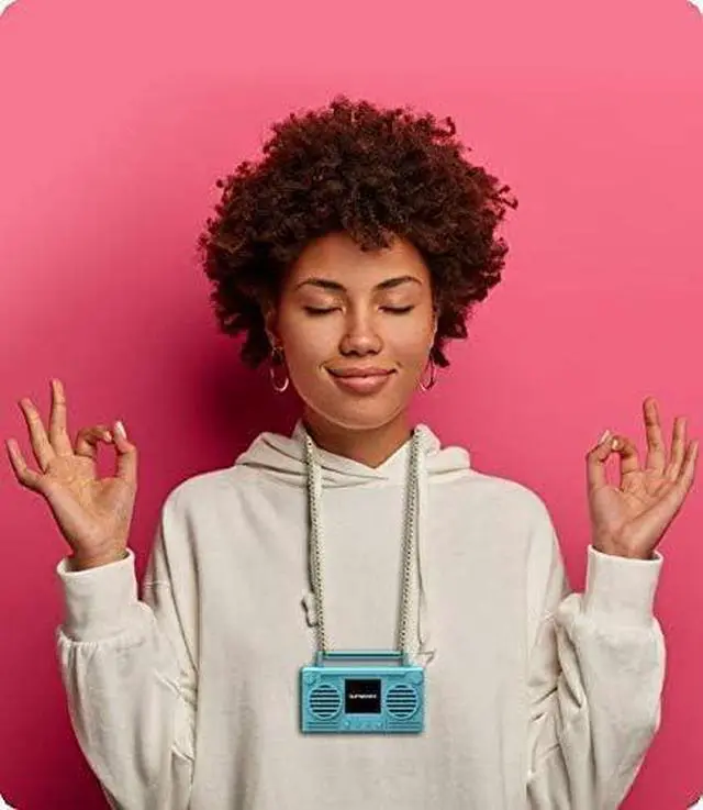 Alt view image 4 of 5 - MicroBoom Wearable Necklace Bluetooth Speaker Boombox | Bluetooth Portable Speaker | Includes 24 Chain & Rechargeable LI-ION Battery | Add Music to The Latest Fashion Trend, Candy Red