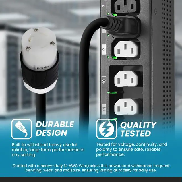 Alt view image 6 of 6 - IronBox Electric - IEC 60320 C14 Plug to L6-30R Connector Power Cord - Rated for 15A/250V/14 AWG - Cable for Server Racks or Data Centers - Ideal for Industrial & Commercial Applications (25 Feet)