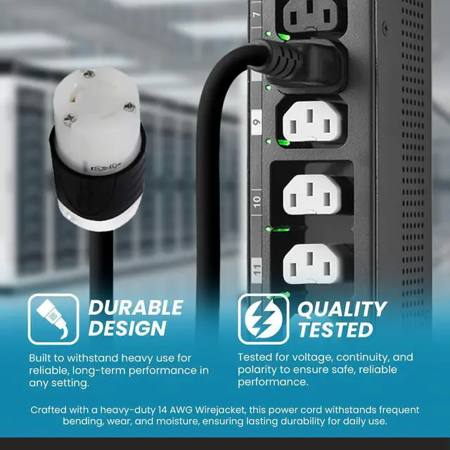 Alt view image 6 of 6 - IronBox Electric - IEC 60320 C14 Plug to L6-30R Connector Power Cord - Rated for 15A/250V/14 AWG - Cable for Server Racks or Data Centers - Ideal for Industrial & Commercial Applications (15 Feet)