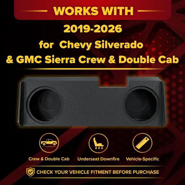 Alt view image 2 of 4 - QPower Dual 10in Underseat Downfire Subwoofer Enclosure, QBomb Sub Box Compatible with Chevy Silverado Crew & Double Cab, GMC Sierra Crew & Double Cab 2019-2026