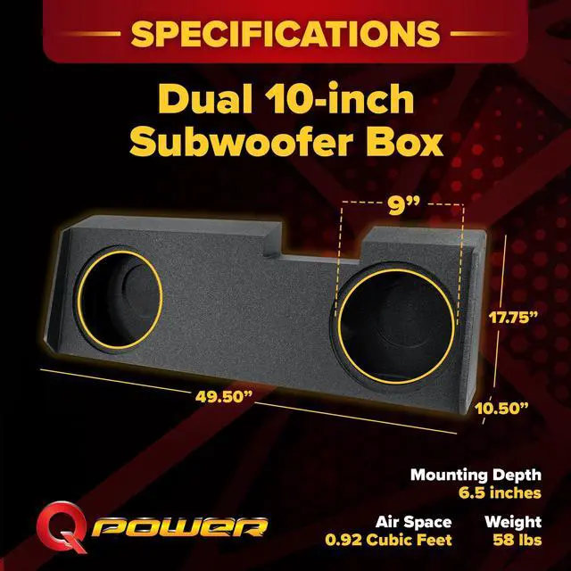 Alt view image 3 of 4 - QPower Dual 10in Underseat Downfire Subwoofer Enclosure, QBomb Sub Box Compatible with Chevy Silverado Crew & Double Cab, GMC Sierra Crew & Double Cab 2019-2026