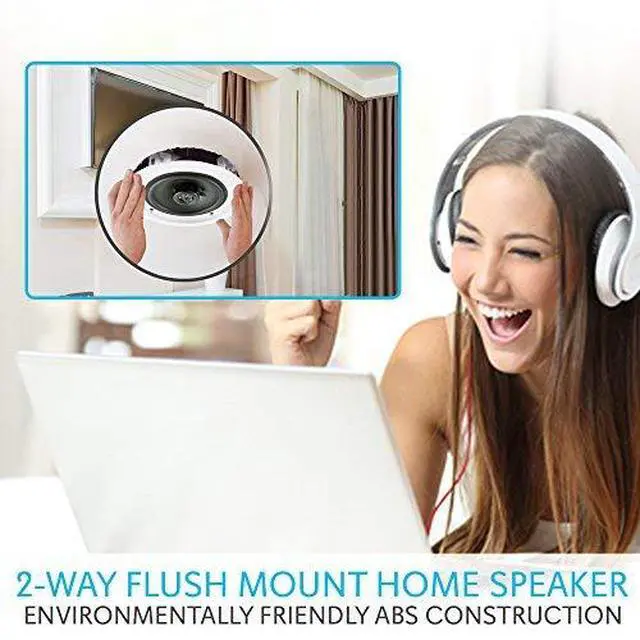 Alt view image 2 of 4 - Pair 8" Bluetooth Flush Mount In-wall In-ceiling 2-Way Universal Home Speaker System Spring Loaded Quick Connections Polyprone Cone Polymer Tweeter Stereo Sound 250 Watts (PDICBT852RD)