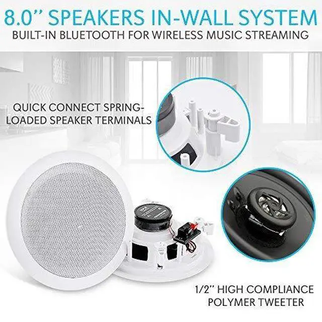 Alt view image 3 of 4 - Pair 8" Bluetooth Flush Mount In-wall In-ceiling 2-Way Universal Home Speaker System Spring Loaded Quick Connections Polyprone Cone Polymer Tweeter Stereo Sound 250 Watts (PDICBT852RD)