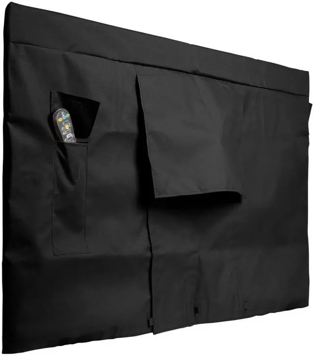 Main image of Outdoor Full TV Cover Heavy-Duty Polyester All-Weather Protection for Mounted & Freestanding TVs, Fleece Lined, Rip-Resistant, Touch Fasteners, Remote Pocket, 80-86 Inches, Ripstop Black
