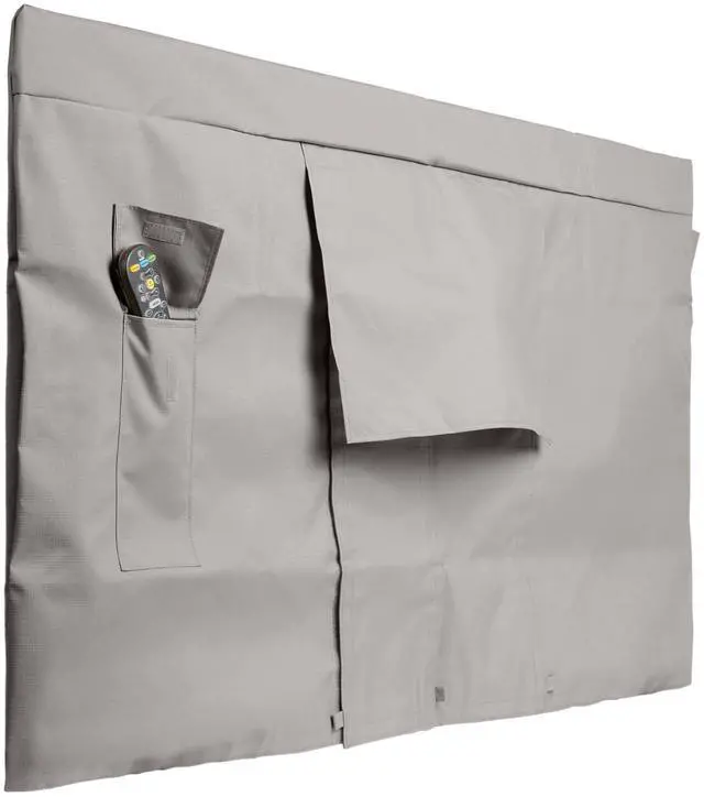 Main image of Outdoor Full TV Cover Heavy-Duty Polyester All-Weather Protection for Mounted & Freestanding TVs, Fleece Lined, Rip-Resistant, Touch Fasteners, Remote Pocket, 65-68 Inches, Ripstop Grey