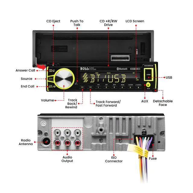 Alt view image 4 of 4 - Elite 560BRGB Car Stereo System - Single Din, Bluetooth Audio and Calling Head Unit, CD Player, USB, AM/FM Radio Receiver, Multicolor Illumination, Hook Up To Amplifier