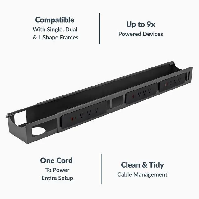 Alt view image 3 of 4 - 6 Plugs Power Rail Thermal Overload Protection Desk Power Strip with USB Ports, Mountable Under Desk Cable Organizer Space Gray