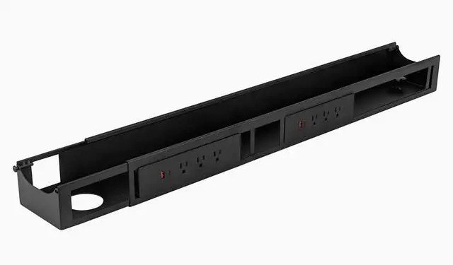 Main image of 6 Plugs Power Rail Thermal Overload Protection Desk Power Strip with USB Ports, Mountable Under Desk Cable Organizer Matte Black
