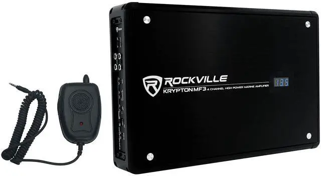 Main image of Krypton MF3 1600w Peak/400w RMS 4 Channel Marine Amplifier, PA Mic w/Talkover, Digital Voltage Display, Adjustable Crossover, Weather Resistant, for Boats & Marine Audio