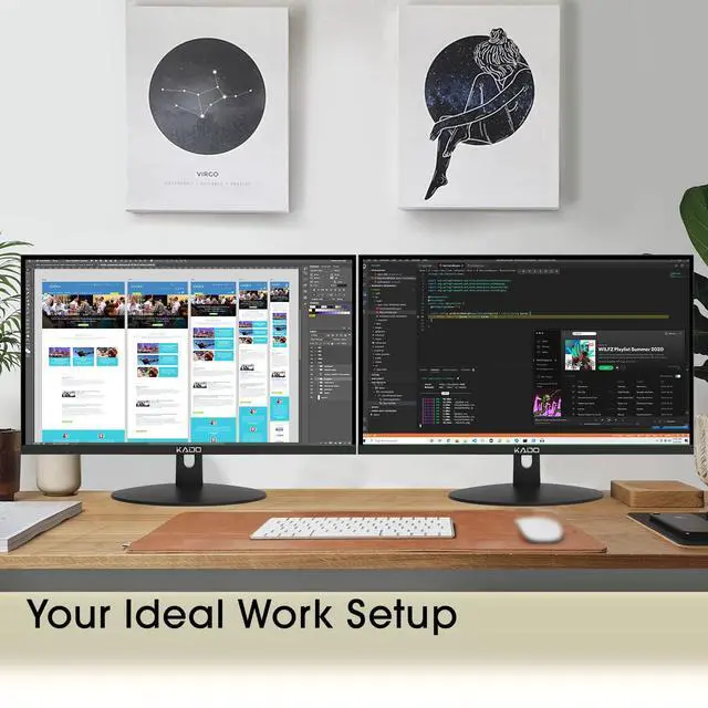 Alt view image 3 of 4 - Dual Monitor Setup - 2-Pack 24" 1920x1080 Computer Monitor 75Hz VESA Mount HDMI Office Gaming Built-in Speakers (E24 Dual Series)