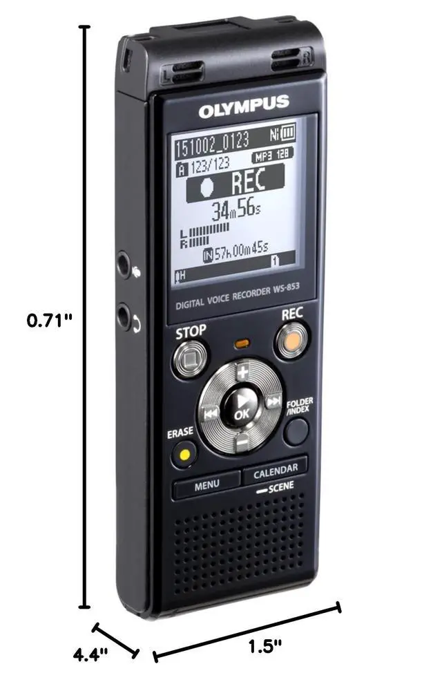 Alt view image 2 of 2 - Olympus WS-853 Black Voice Recorder with True Stereo mic, 8GB, 110 Hours Battery Life, Voice Balance, Direct USB Connection, with MP3 File Format