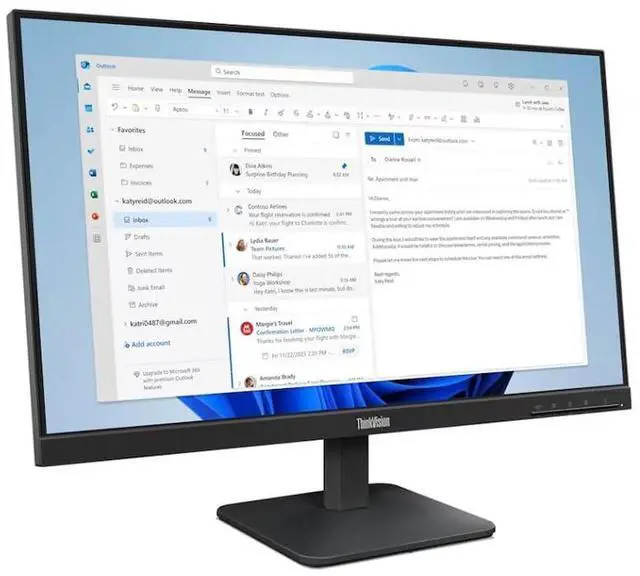 Alt view image 2 of 4 - ThinkVision 24" FHD IPS Monitor w/ 4ms Response Time, 100 Hz Refresh Rate, Flicker Free, Anti-Glare, VESA Mount (100mm), HDMI & DKZ USB Port Expander, Black