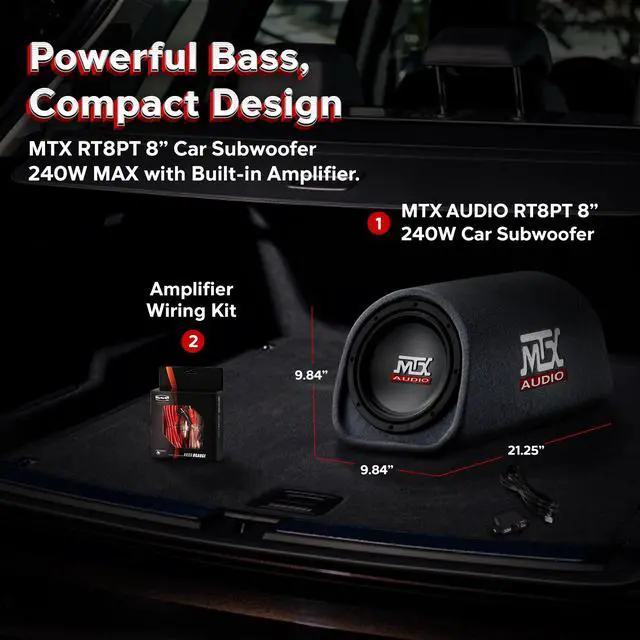Alt view image 2 of 4 - Audio RT8PT 8" 240W Enclosure Amplified Vented Tube Box Car Loaded Subwoofer & Soundstorm AKS8 8 Gauge Car Amplifier Amp Complete Wiring Kit