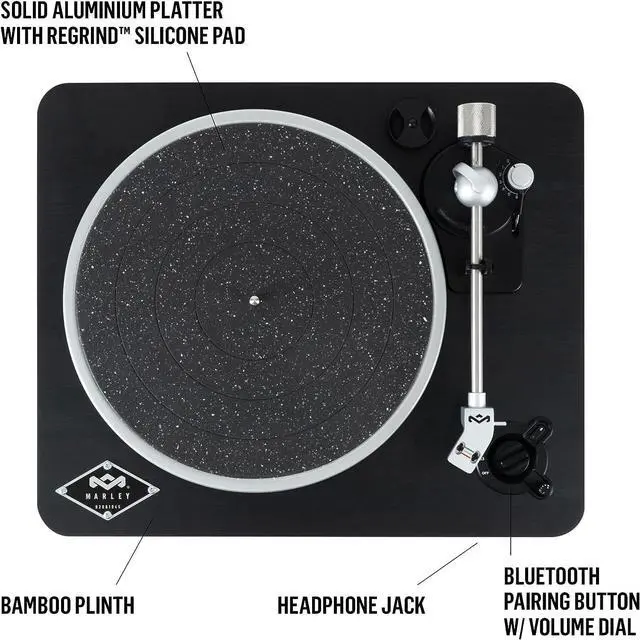 Alt view image 2 of 4 - House of Stir It Up Wireless Bluetooth Turntable - Sustainably Crafted Bamboo Record Player, Recycled Rewind Fabric, Superior Sound, Black