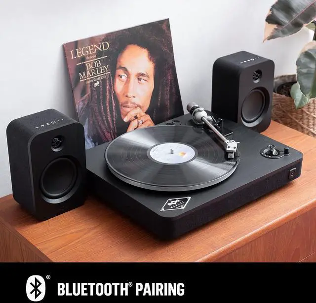 Alt view image 3 of 4 - House of Stir It Up Wireless Bluetooth Turntable - Sustainably Crafted Bamboo Record Player, Recycled Rewind Fabric, Superior Sound, Black