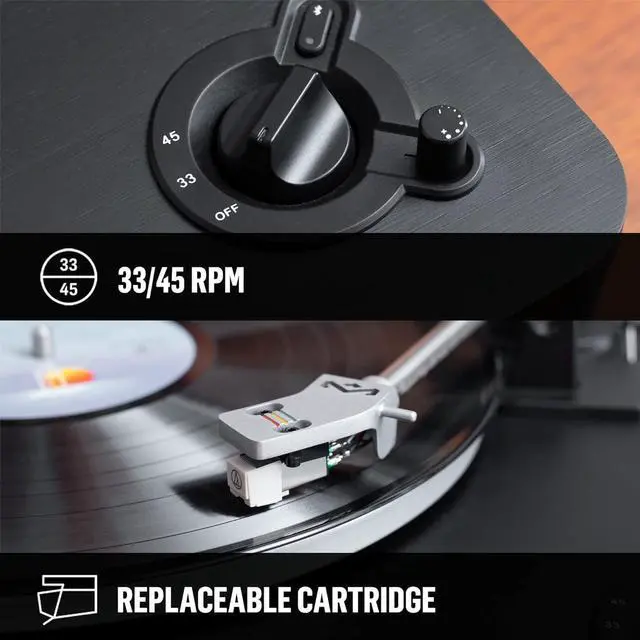 Alt view image 4 of 4 - House of Stir It Up Wireless Bluetooth Turntable - Sustainably Crafted Bamboo Record Player, Recycled Rewind Fabric, Superior Sound, Black