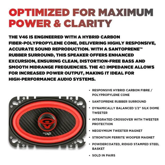 Alt view image 2 of 6 - V46 4"× 6" VEGA 2-Way 180 Watts 4 Ohm Coaxial Full Range Speakers(Pair)