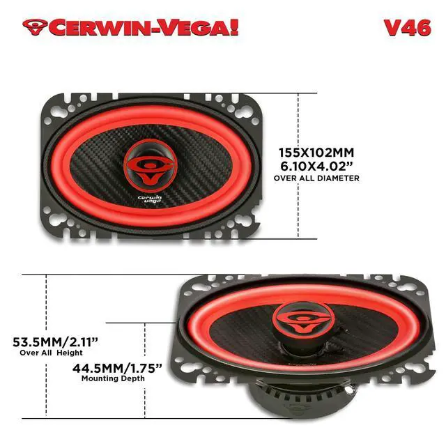 Alt view image 5 of 6 - V46 4"× 6" VEGA 2-Way 180 Watts 4 Ohm Coaxial Full Range Speakers(Pair)