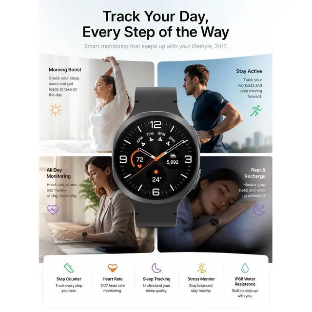 Alt view image 2 of 4 - Galaxy Watch 8 (2025) 40mm Buletooth Smartwatch, US Version Fitness & Sleep Tracking, Energy Score, Heart Rate Monitor, Android Compatible (Not for iOS) Graphite with Extra Sport Band