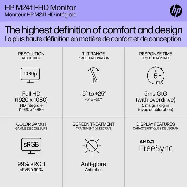 Alt view image 2 of 4 - Series 5 524sf Monitor 94C17AA#ABA (Replaces M24f) 24" FHD IPS (1920x1080) Display, 1x HDMI, 1x VGA, Flicker-Free, Ideal for Home & Business, Black/Silver