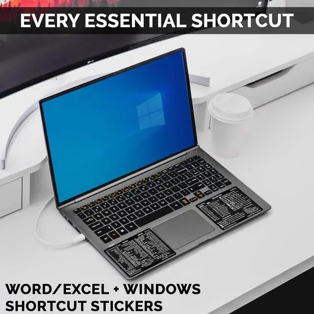 Alt view image 3 of 4 - Windows + Word/Excel (for Windows) Quick Reference Guide Keyboard Shortcut Stickers, No-Residue Vinyl (Black/Large/Combo/100sets)
