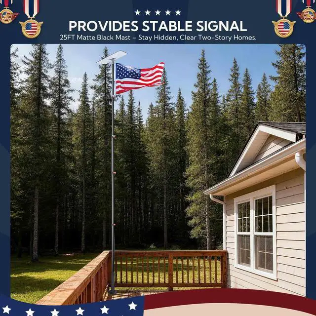 Alt view image 2 of 4 - EZ GO 25ft Starlink Gen 3 Pole and Ground Mount Kit Telescoping Aluminum Starlink Mast with Deck Mount & Standard Pipe Adapter for Construction Sites & Backyard, Commercial Use, Black