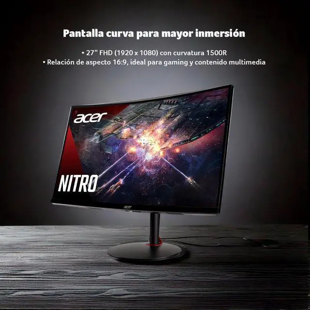 Alt view image 2 of 4 - Nitro 27" 1500R Curved Full HD PC Gaming Monitor | AMD FreeSync Premium | 240Hz | 1ms VRB | Speakers | HDR10 | ErgoStand | VESA Mounting Compliant | 1 x DP 1.4 & 2 x HDMI 2.0 | XZ270 X2bmiiphx