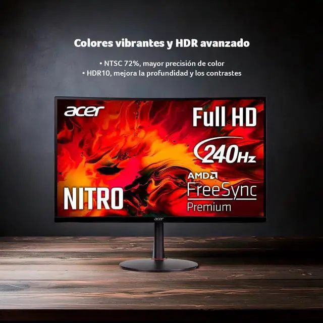 Alt view image 4 of 4 - Nitro 27" 1500R Curved Full HD PC Gaming Monitor | AMD FreeSync Premium | 240Hz | 1ms VRB | Speakers | HDR10 | ErgoStand | VESA Mounting Compliant | 1 x DP 1.4 & 2 x HDMI 2.0 | XZ270 X2bmiiphx