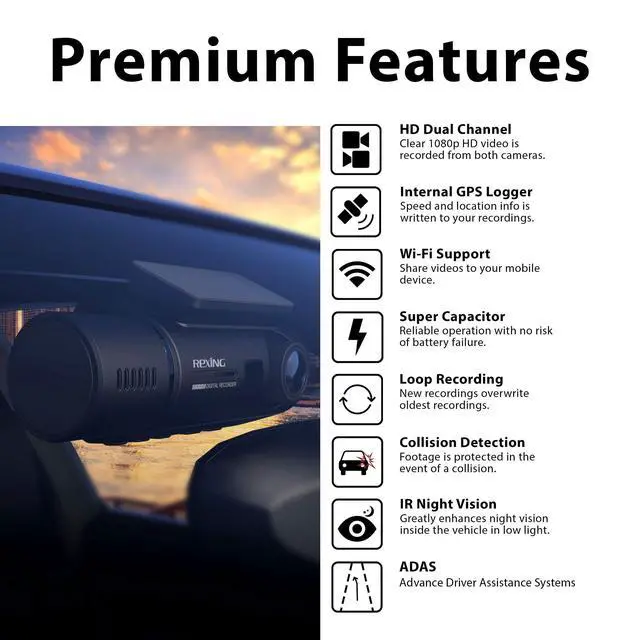 Alt view image 2 of 4 - V3 Dual Camera Front and Inside Cabin Full HD 1080p with WiFi and Built-in GPS