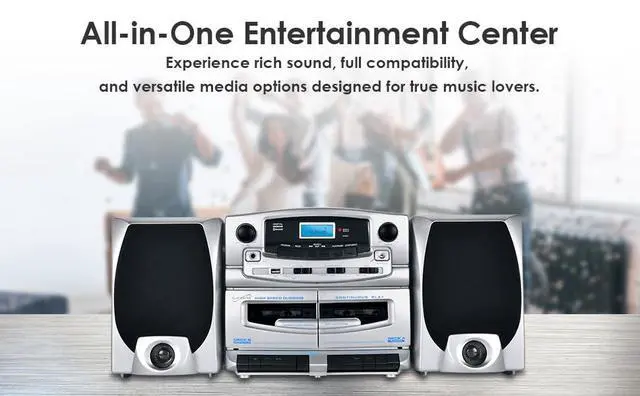 Alt view image 2 of 4 - SC-2121BT Bluetooth Entertainment Audio System, Bluetooth 5.0, op Loading MP3/CD Player, AM/FM Radio, USB Input, Double Cassette Recorder, High-Performance Detachable Speakers, AC/DC