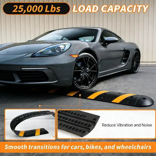 Alt view image 3 of 4 - 7 FT Rubber Speed Bump with 4 End Caps, 84" Speed Bumps for Driveway 2 Pack, 25,000 Lbs Capacity Heavy Duty Speed Hump for Low Cars, RVs, Parking Lots, Residential Streets, Asphalt, Concrete, Gravel
