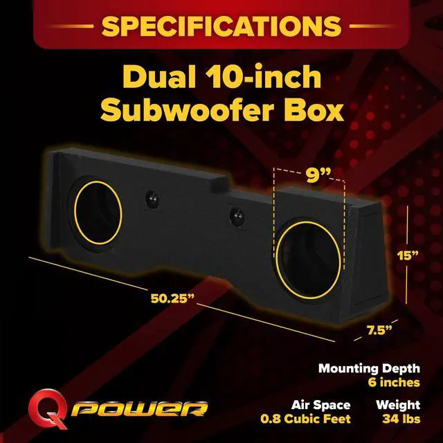 Alt view image 3 of 4 - Dual 10in Underseat Downfire Subwoofer Enclosure, QBomb Sub Box Compatible with Chevy Silverado Crew Cab and GMC Sierra Crew Cab 2014-2018